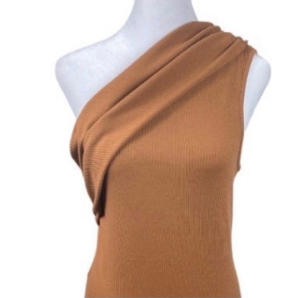 House of Harlow One-Shoulder Tan Ribbed Dress